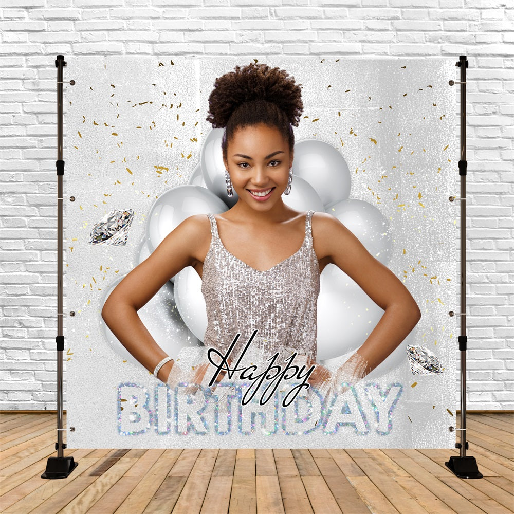 Toile de fond Photo Anniversaire Personnalisable Fête Argentée Étincelante LXX5-151