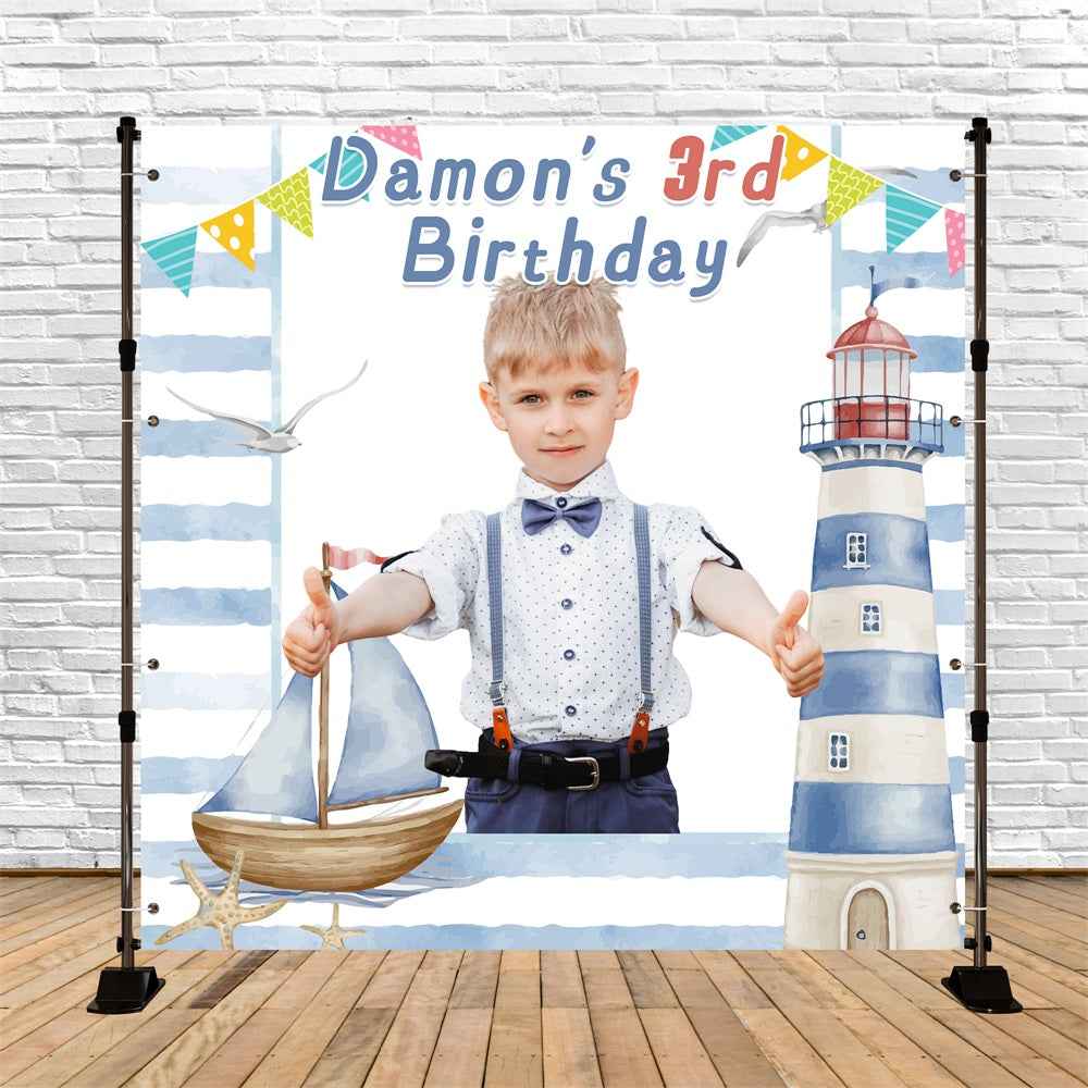 Toile de fond Anniversaire Personnalisé Phare Bateau Voilier 3e LXX5-153