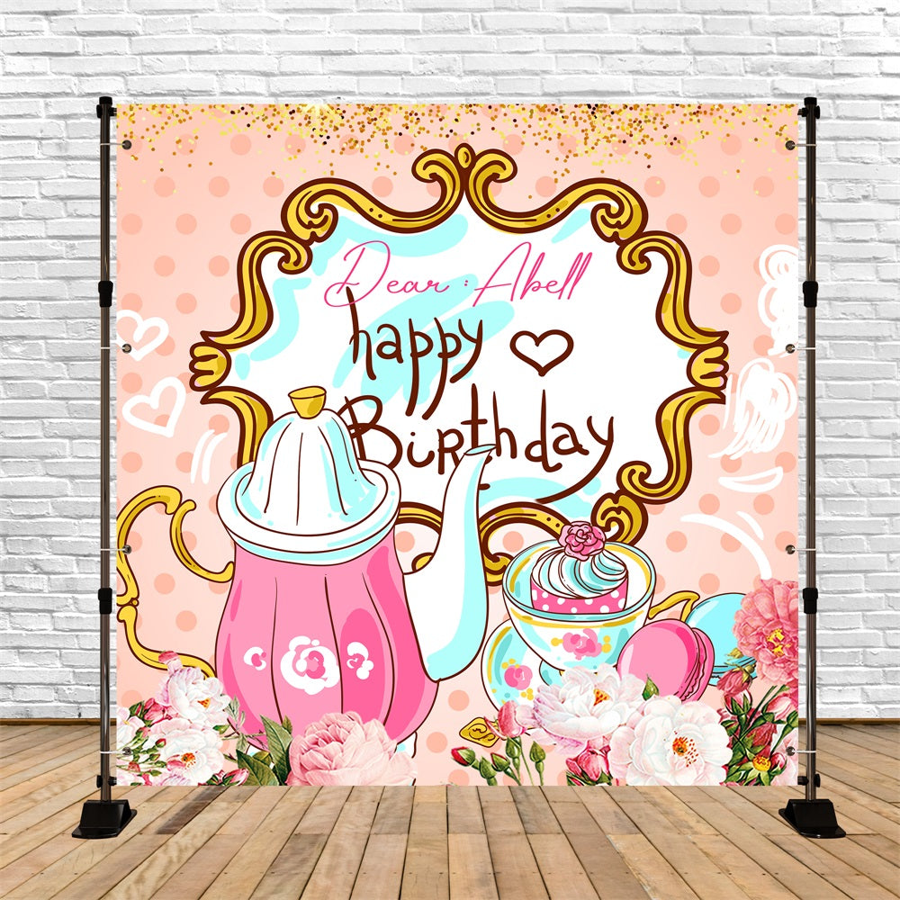 Toile de fond Photo Anniversaire Personnalisable Fête Thé Floral LXX5-154