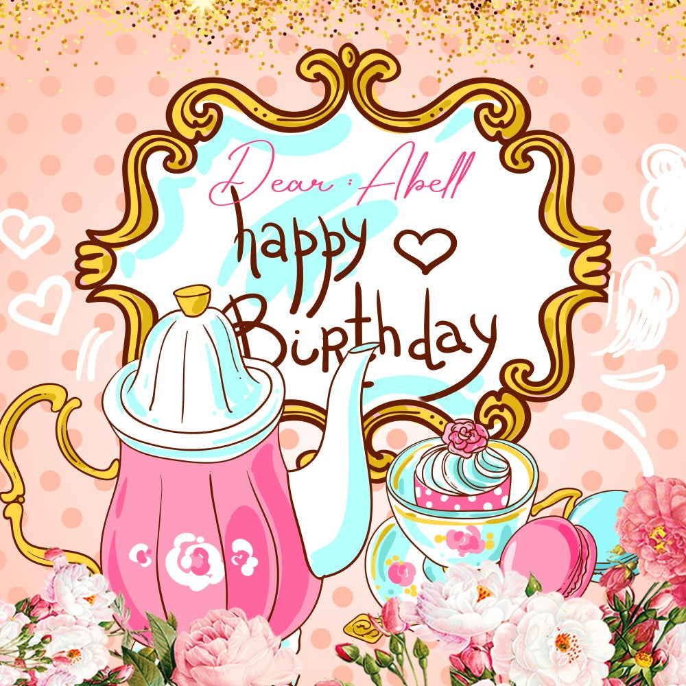 Toile de fond Photo Anniversaire Personnalisable Fête Thé Floral LXX5-154