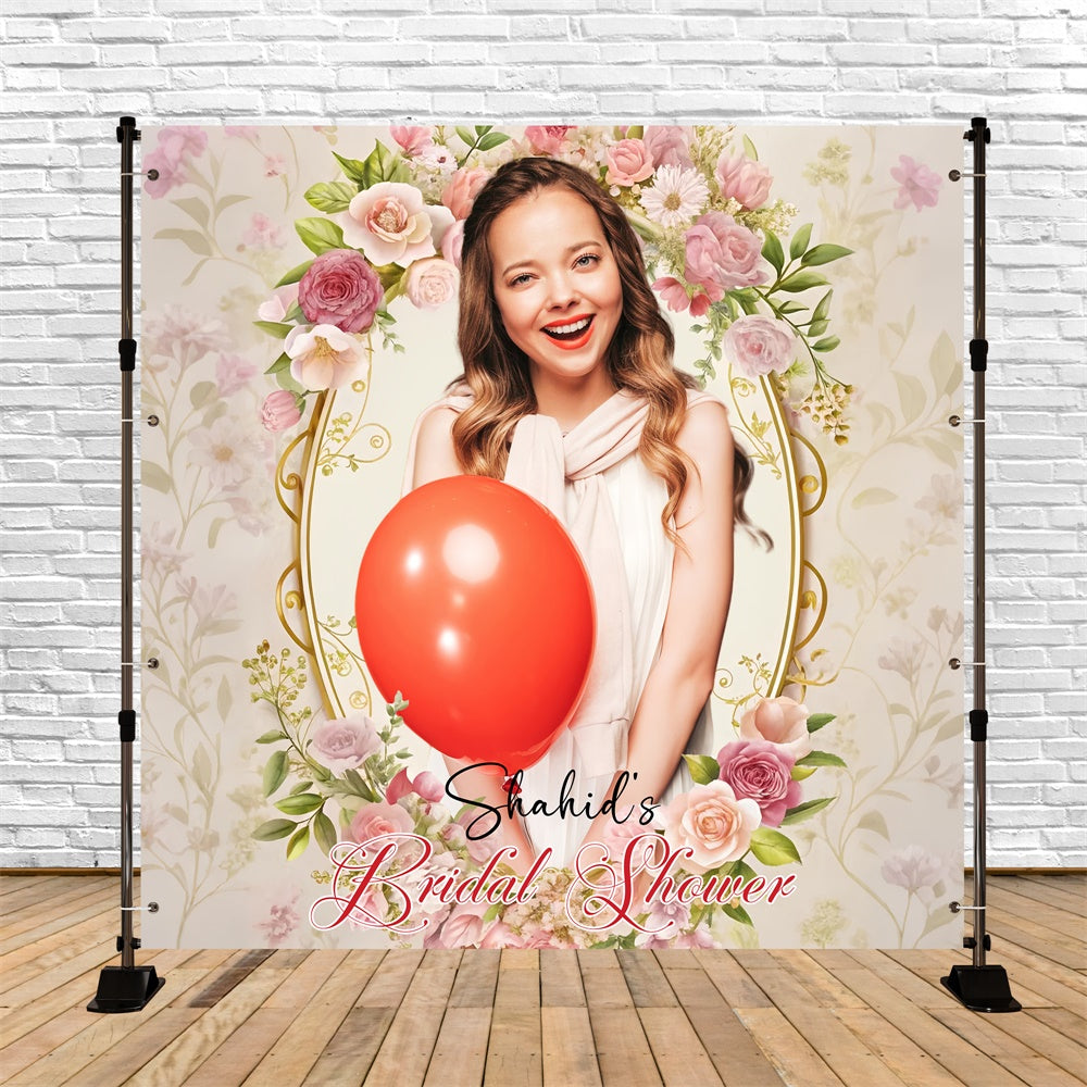 Toile de fond Bridal Shower Personnalisable Cadre Floral Pastel LXX5-157