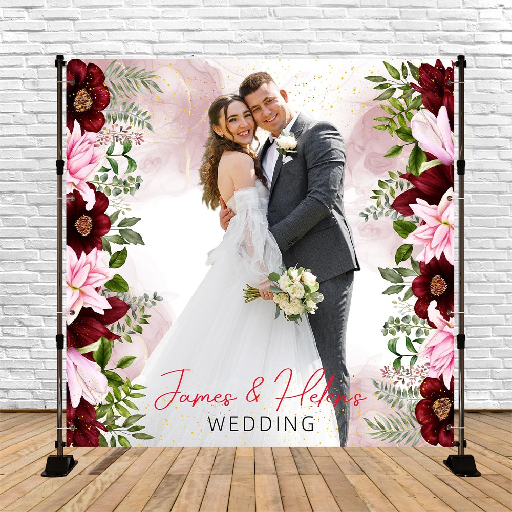 Toile de fond Mariage Fleur Rouge Vin Romantique Personnalisable LXX5-159