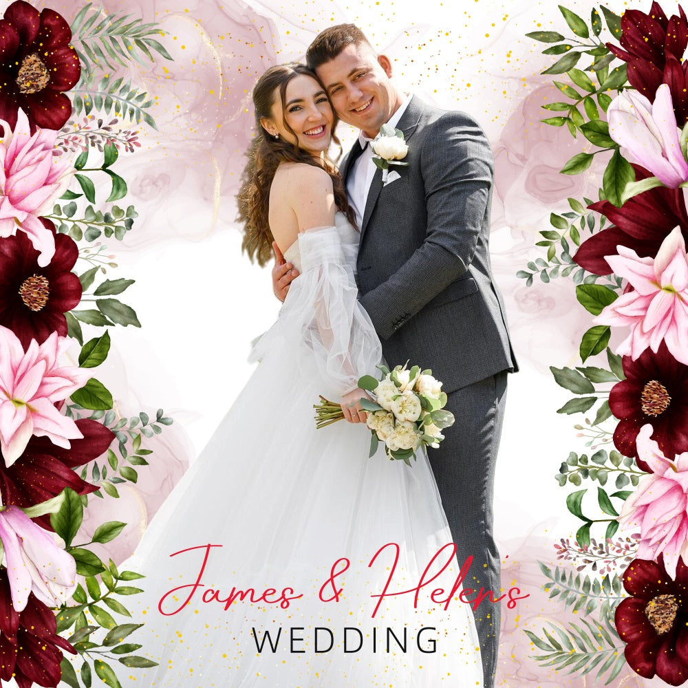 Toile de fond Mariage Fleur Rouge Vin Romantique Personnalisable LXX5-159