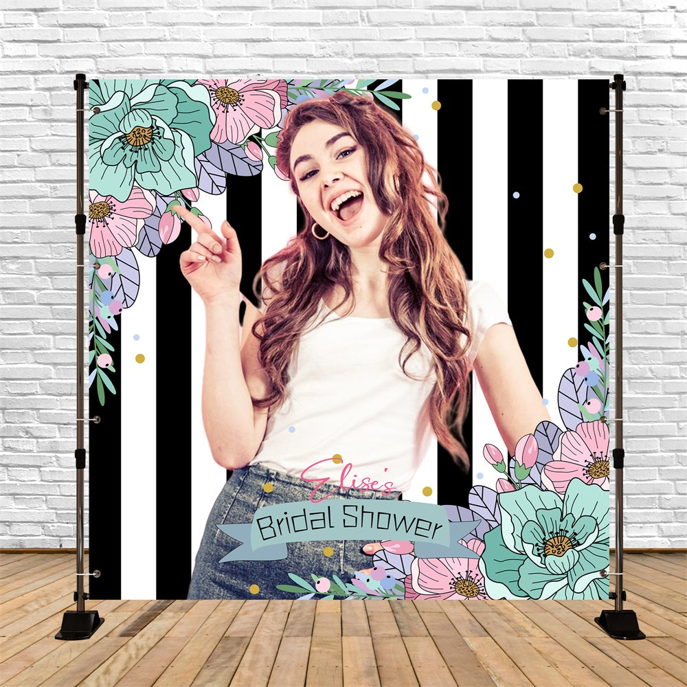 Toile de fond Bridal Shower Personnalisable Rayures Audacieuses Fleurs LXX5-163