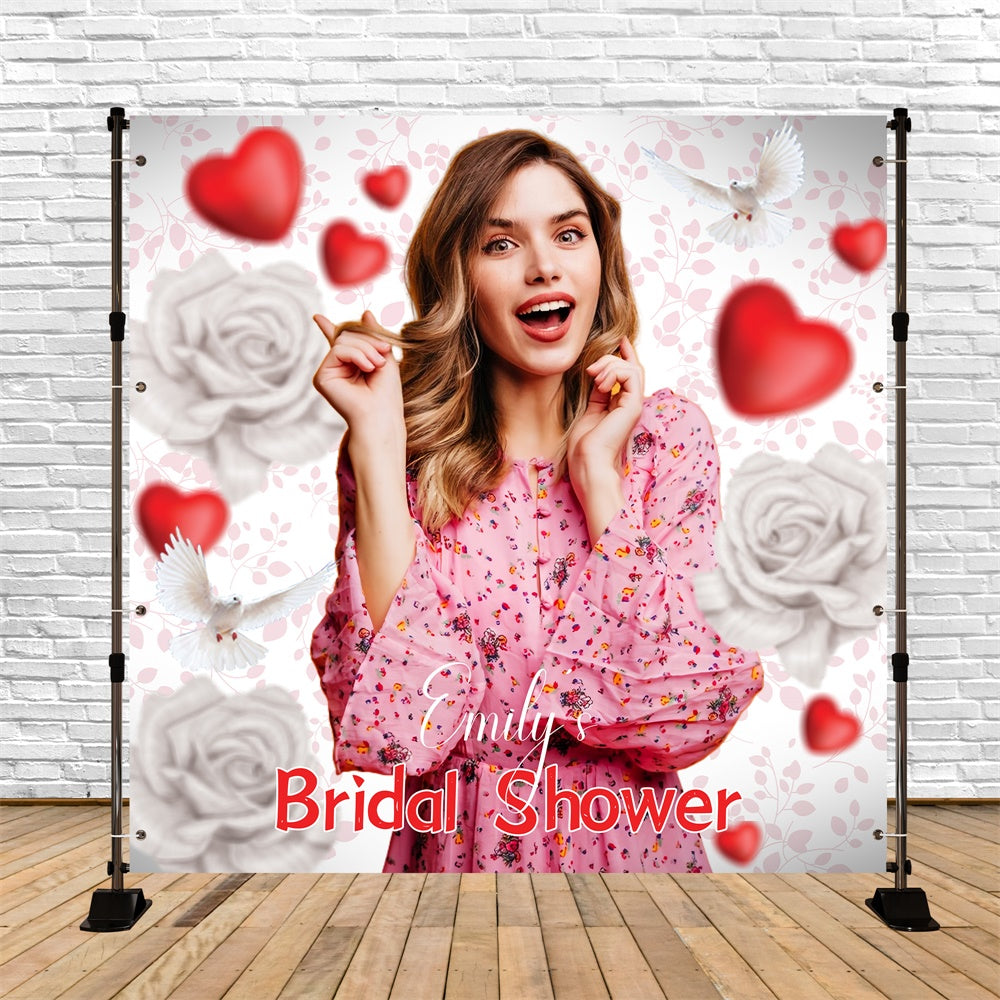 Toile de fond Bridal Romantique Coeurs Rouges Personnalisable LXX5-169