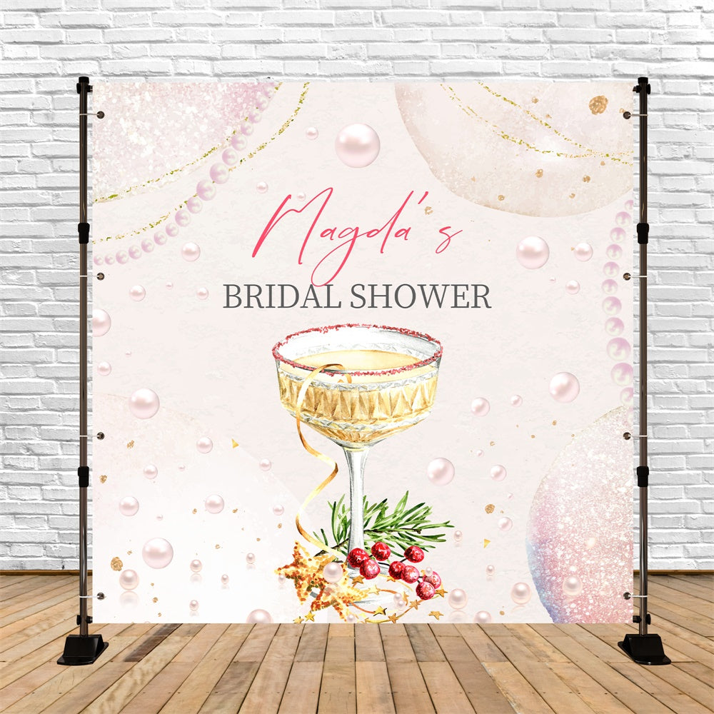 Toile de fond Bridal Shower Personnalisable Perles Roses Luxe LXX5-178