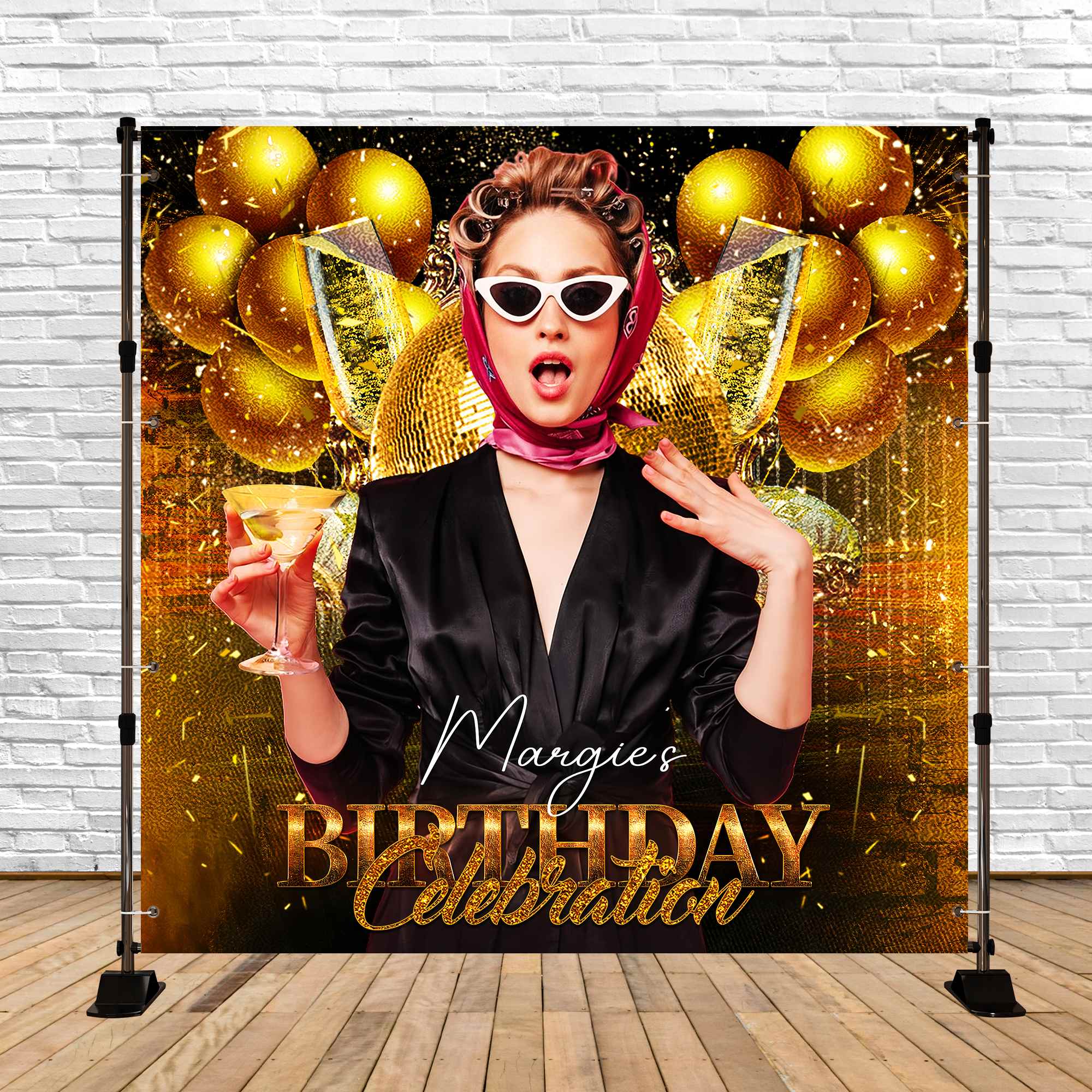 Toile de fond Anniversaire Personnalisable Ballon Or Brillant LXX5-91