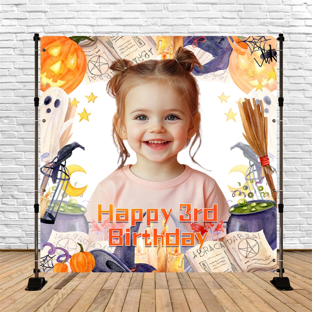 Toile de fond Personnalisable Anniversaire Halloween,Anniversaire Halloween Sorcière 3e LXX5-95