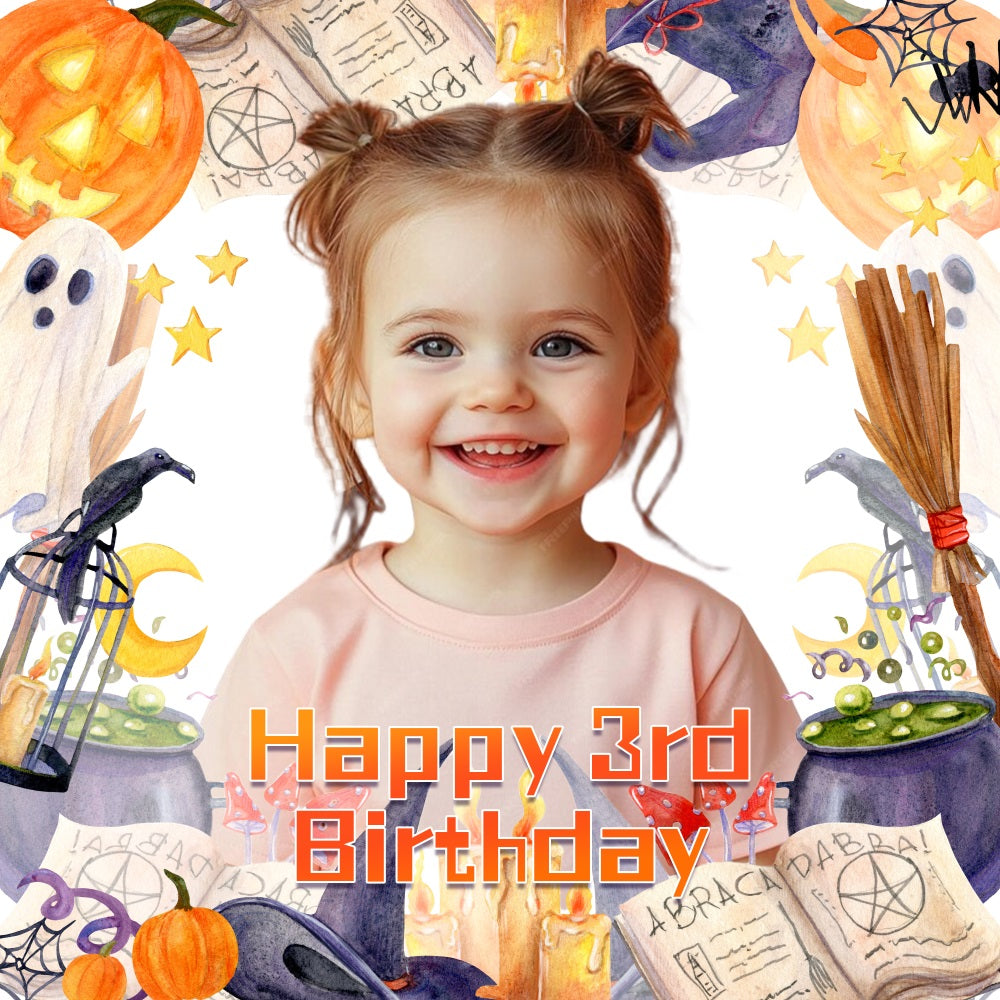 Toile de fond Personnalisable Anniversaire Halloween,Anniversaire Halloween Sorcière 3e LXX5-95