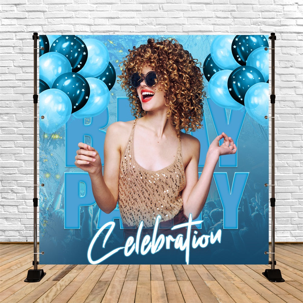 Toile de fond Deco Anniversaire Personnalisé Ballon Bleu Lumineux LXX5-98