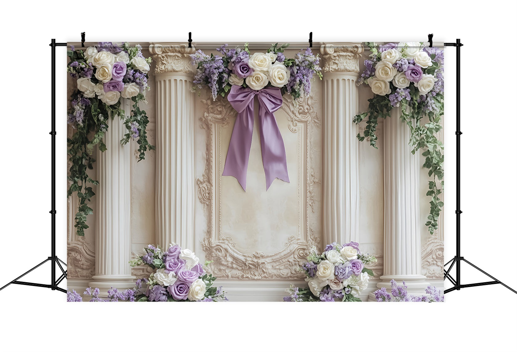 Grand fond avec nœud Lavande Ivoire Colonnes fleuries Fond victorien LXX510-119