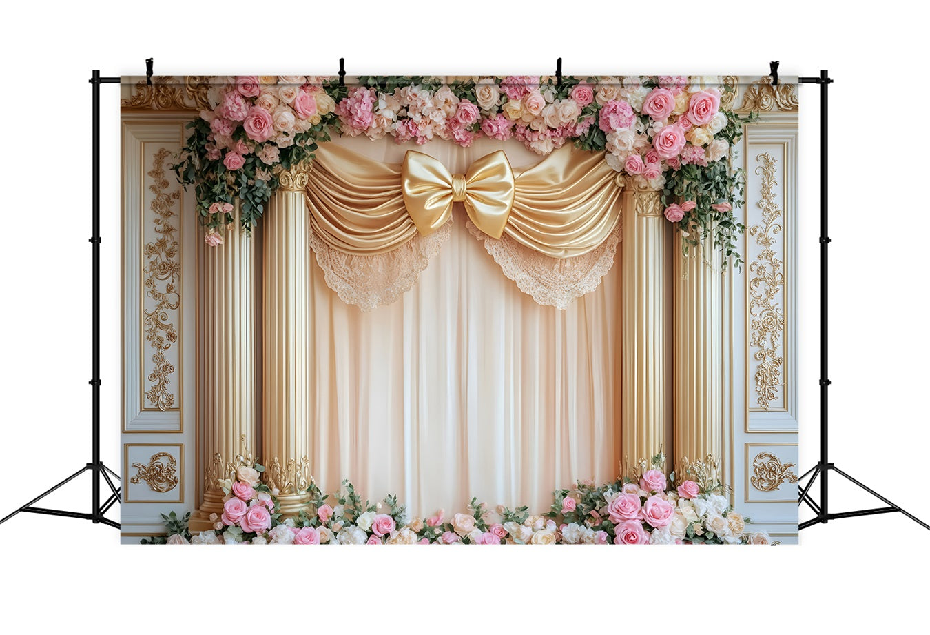 Grand fond avec nœud doré et colonnes roses Fond photo victorien LXX510-120