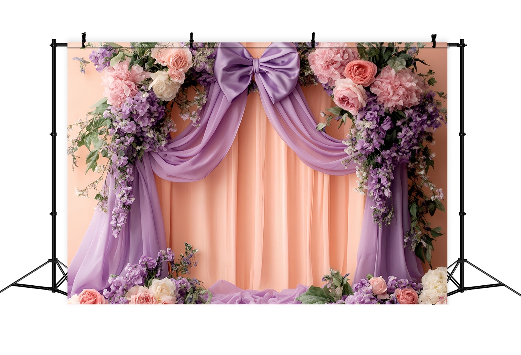 Grand fond avec nœud lilas et draperie florale pêche Fonds victoriens LXX510-121