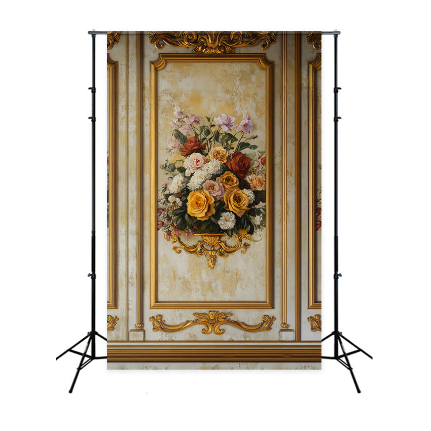 Fond victorien Cadre doré Élégance florale Fond mural vintage LXX510-126