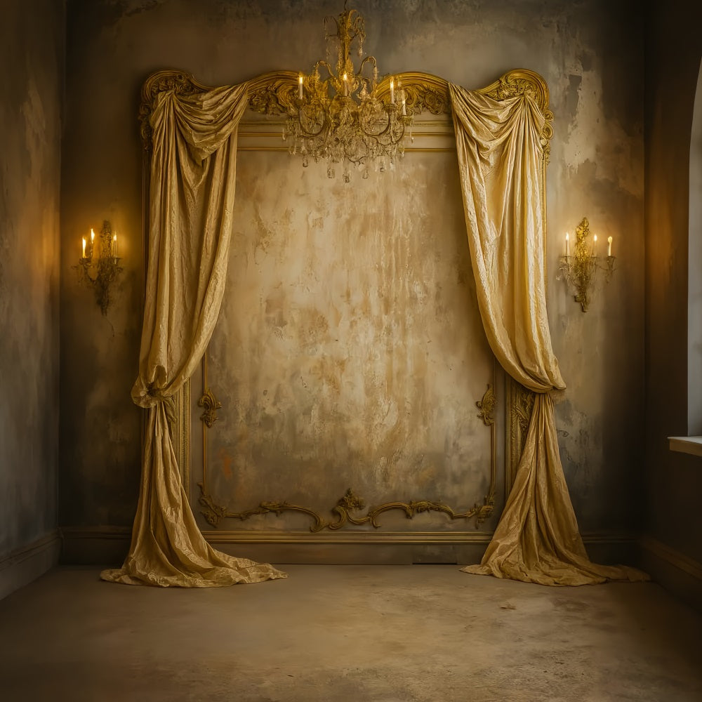 Fond mural vintage Lustre doré drapé Élégance Fond victorien LXX510-130