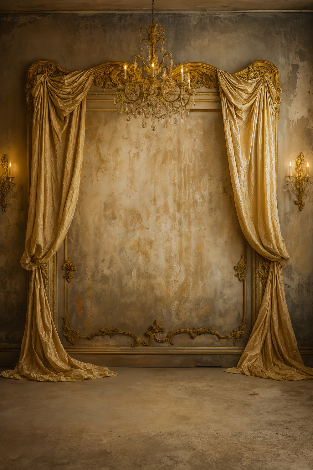Fond mural vintage Lustre doré drapé Élégance Fond victorien LXX510-130
