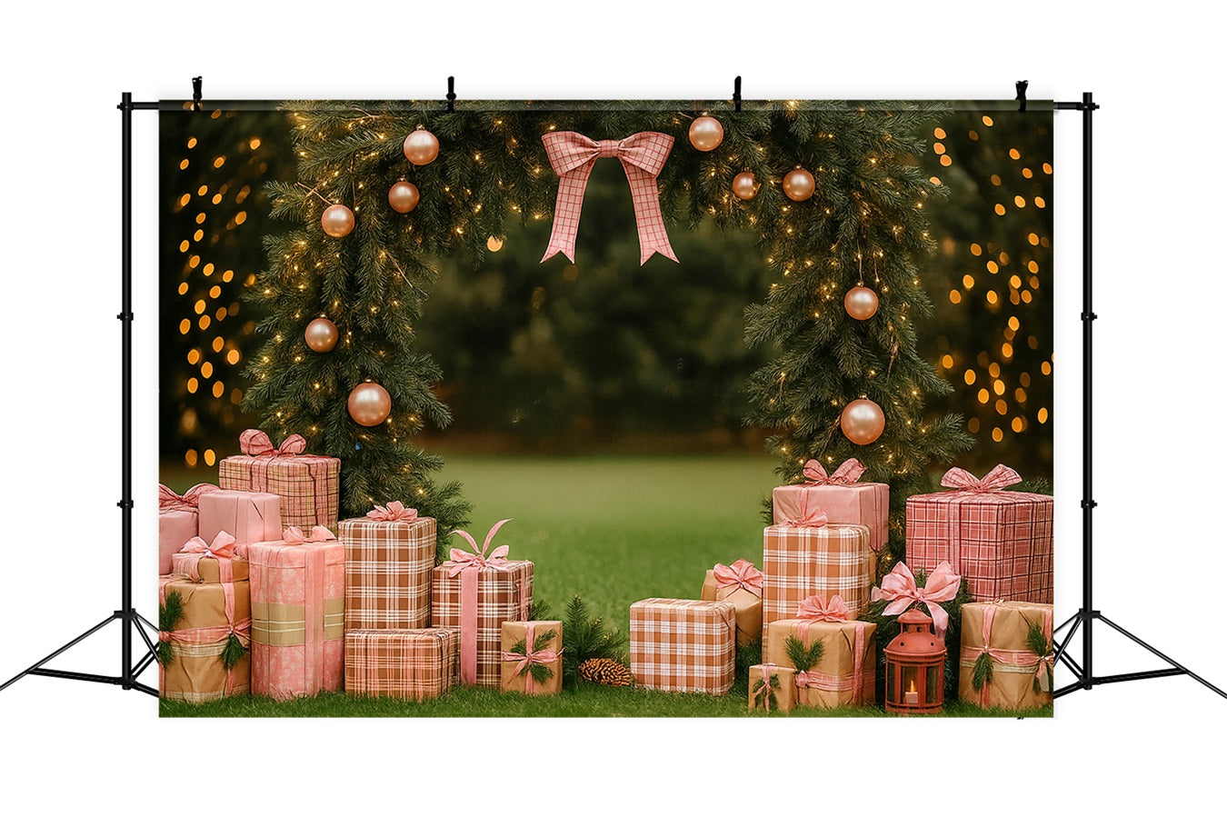 Fond avec nœud rose Guirlande de cadeaux roses Arche Fond de Noël LXX510-136