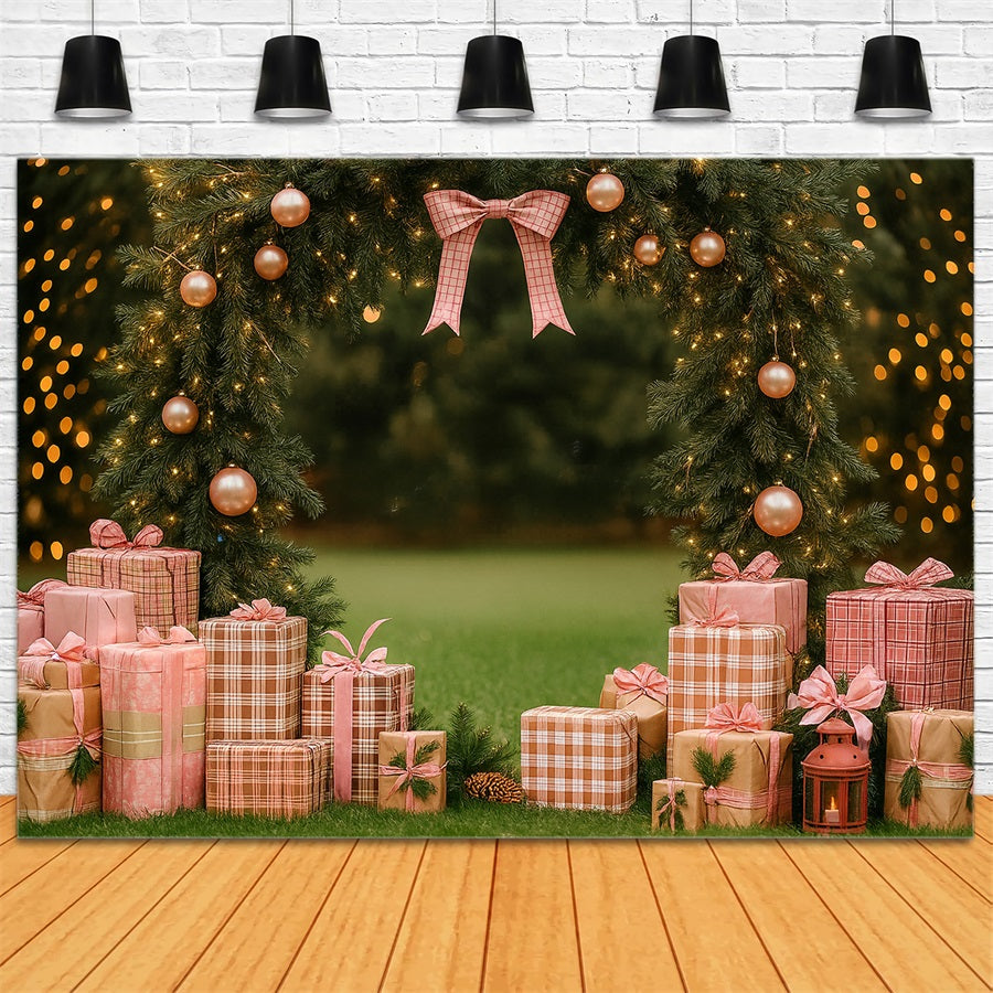 Fond avec nœud rose Guirlande de cadeaux roses Arche Fond de Noël LXX510-136