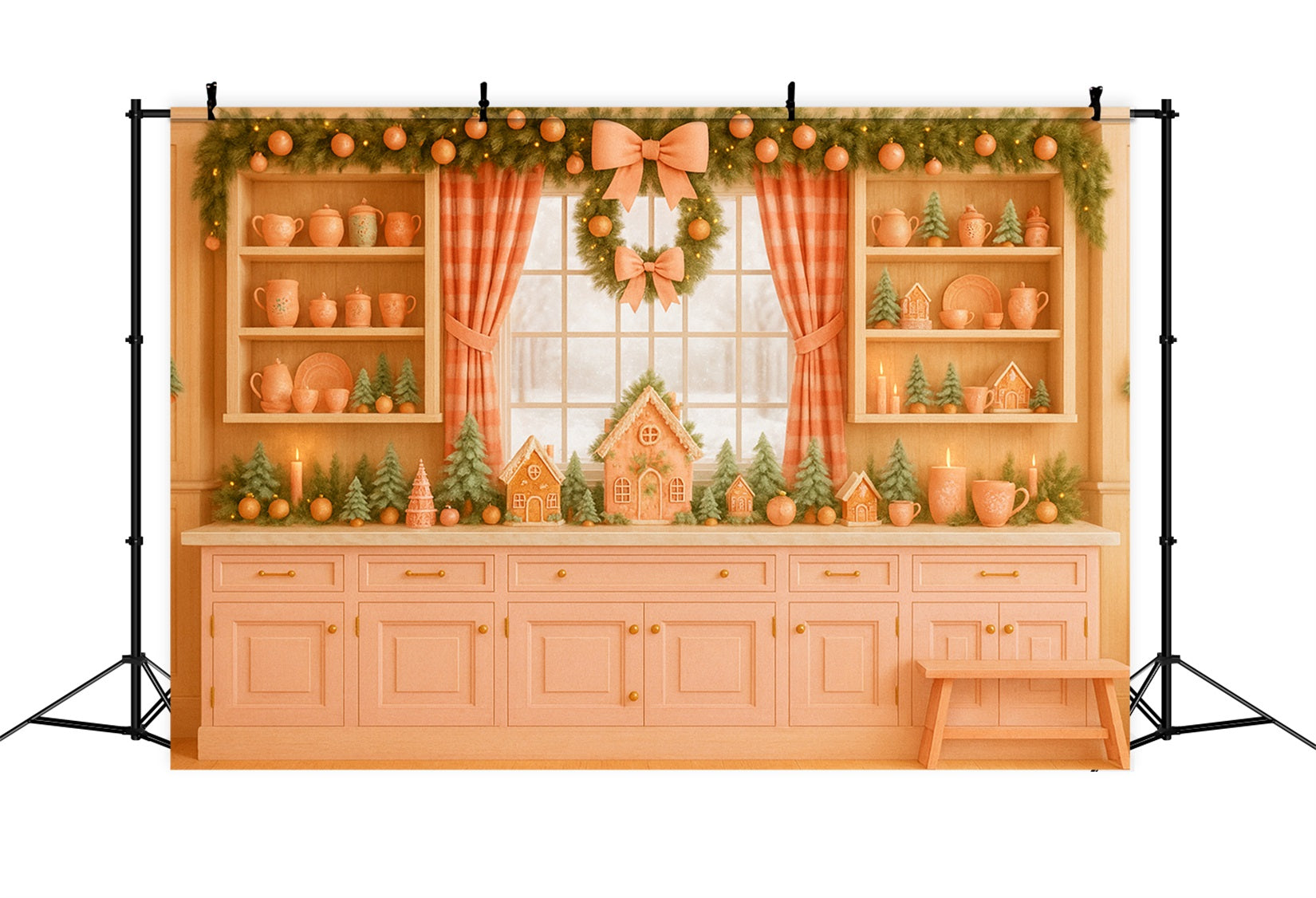 Fond rose avec nœud, cuisine en pain d'épices, charme des fêtes, fond de Noël LXX510-139
