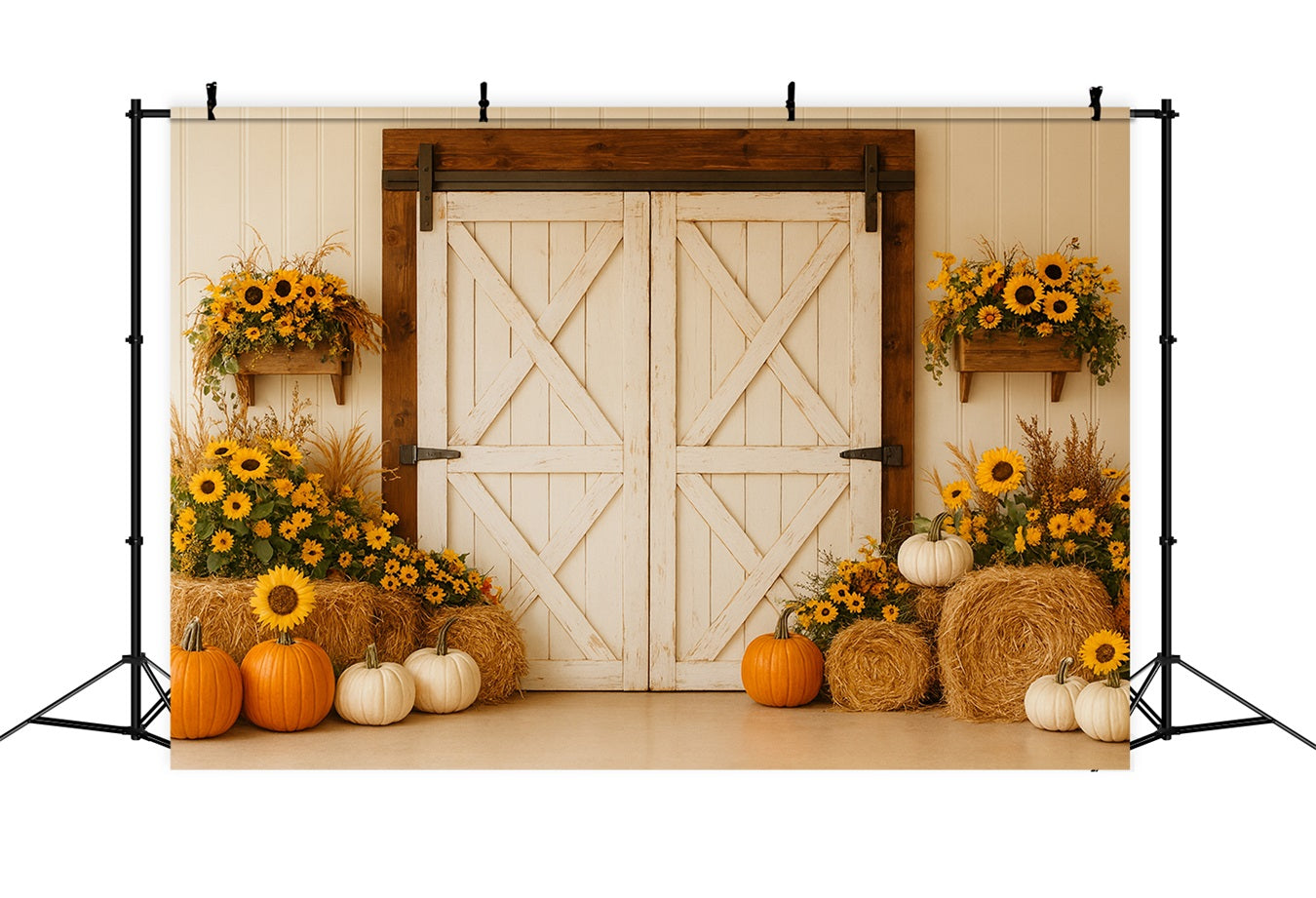 Fond citrouille Grange rustique Récolte de tournesols Fond Thanksgiving LXX510-18