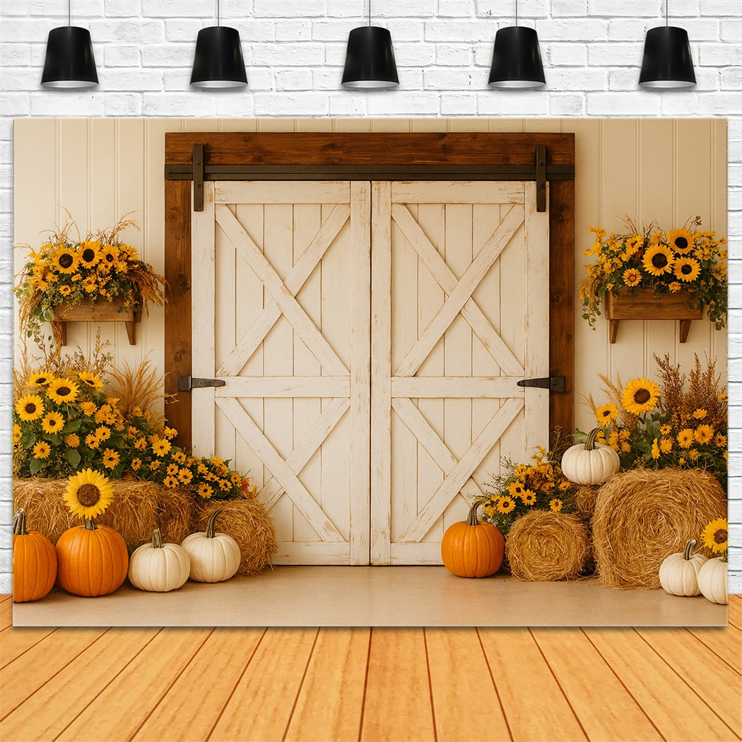 Fond citrouille Grange rustique Récolte de tournesols Fond Thanksgiving LXX510-18