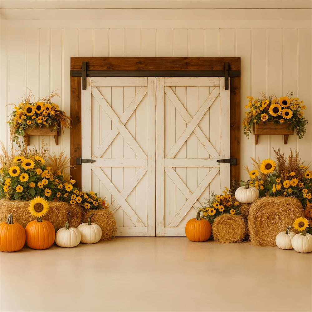 Fond citrouille Grange rustique Récolte de tournesols Fond Thanksgiving LXX510-18