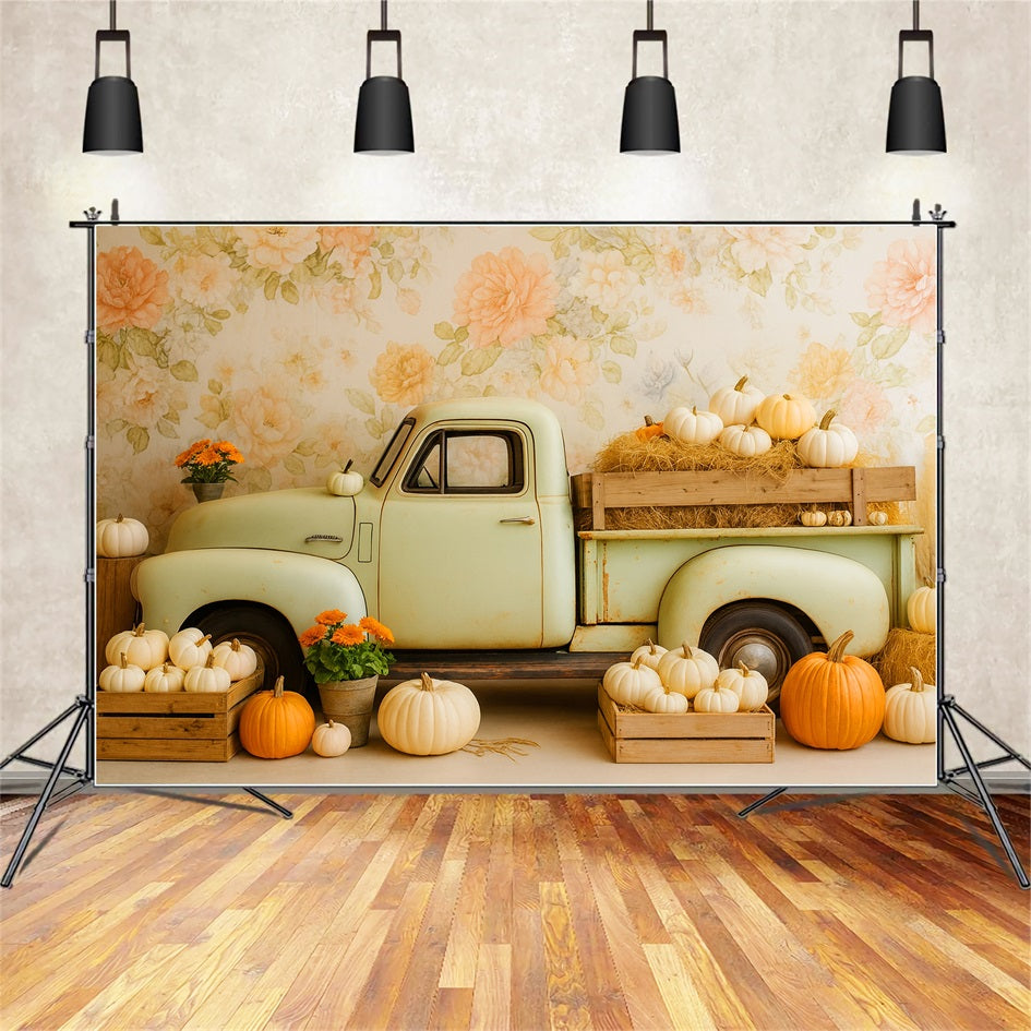 Fond citrouille Camion vintage Récolte de citrouilles Fonds pour Thanksgiving LXX510-38