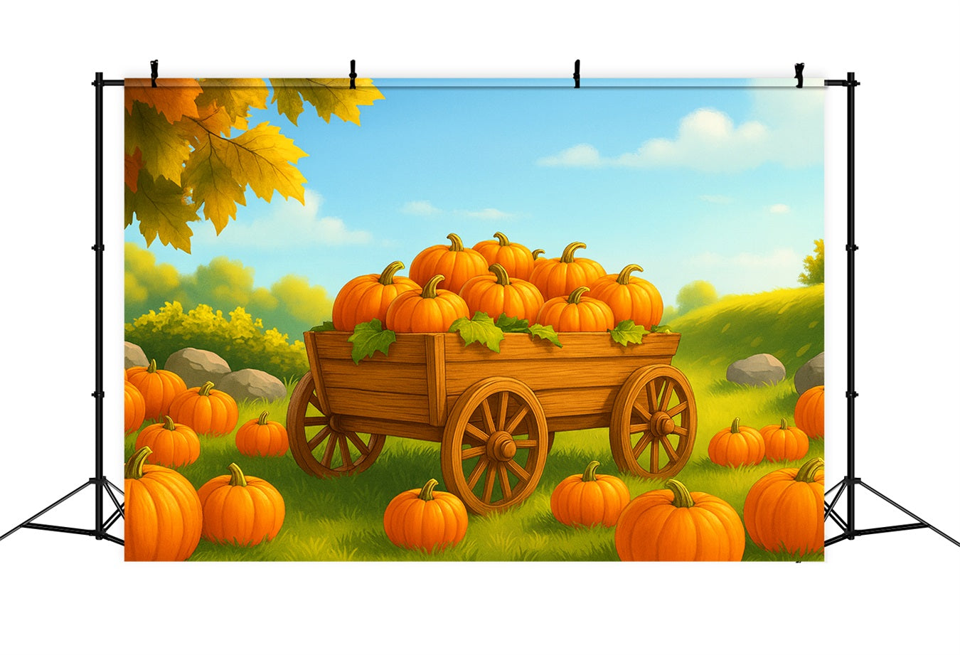 Fond agricole Chariot de citrouilles Champ ensoleillé Idées de fonds pour Thanksgiving LXX510-51