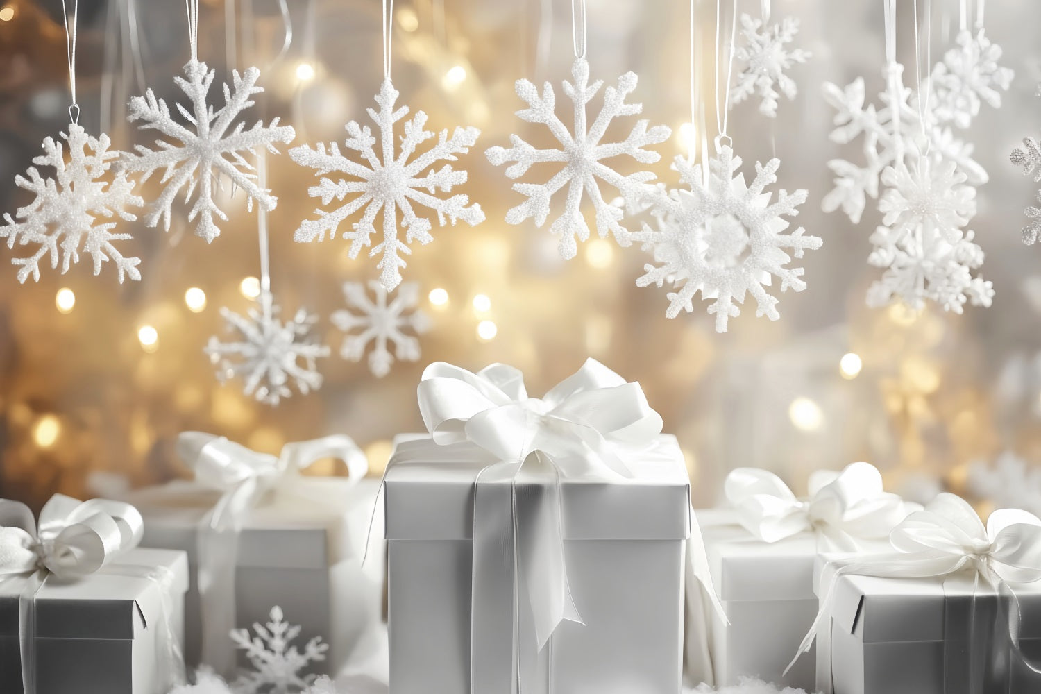 Fond flocons de neige Boîtes-cadeaux blanches Scintillement Fonds photo hiver LXX510-61