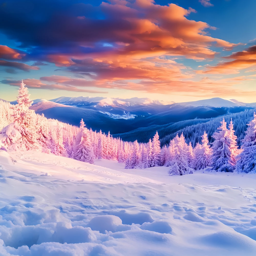 Fond montagneux hivernal Sommets dorés Vallée givrée Fonds hivernaux LXX510-93