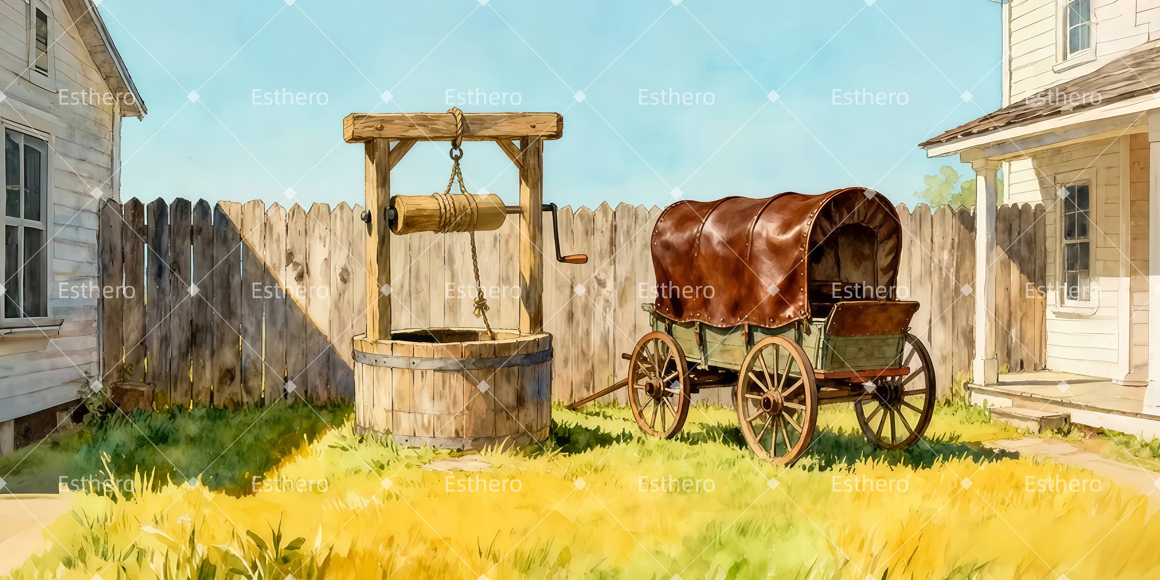 Fond de Scene Photo Cour De Campagne Avec Puits LXX511-T35