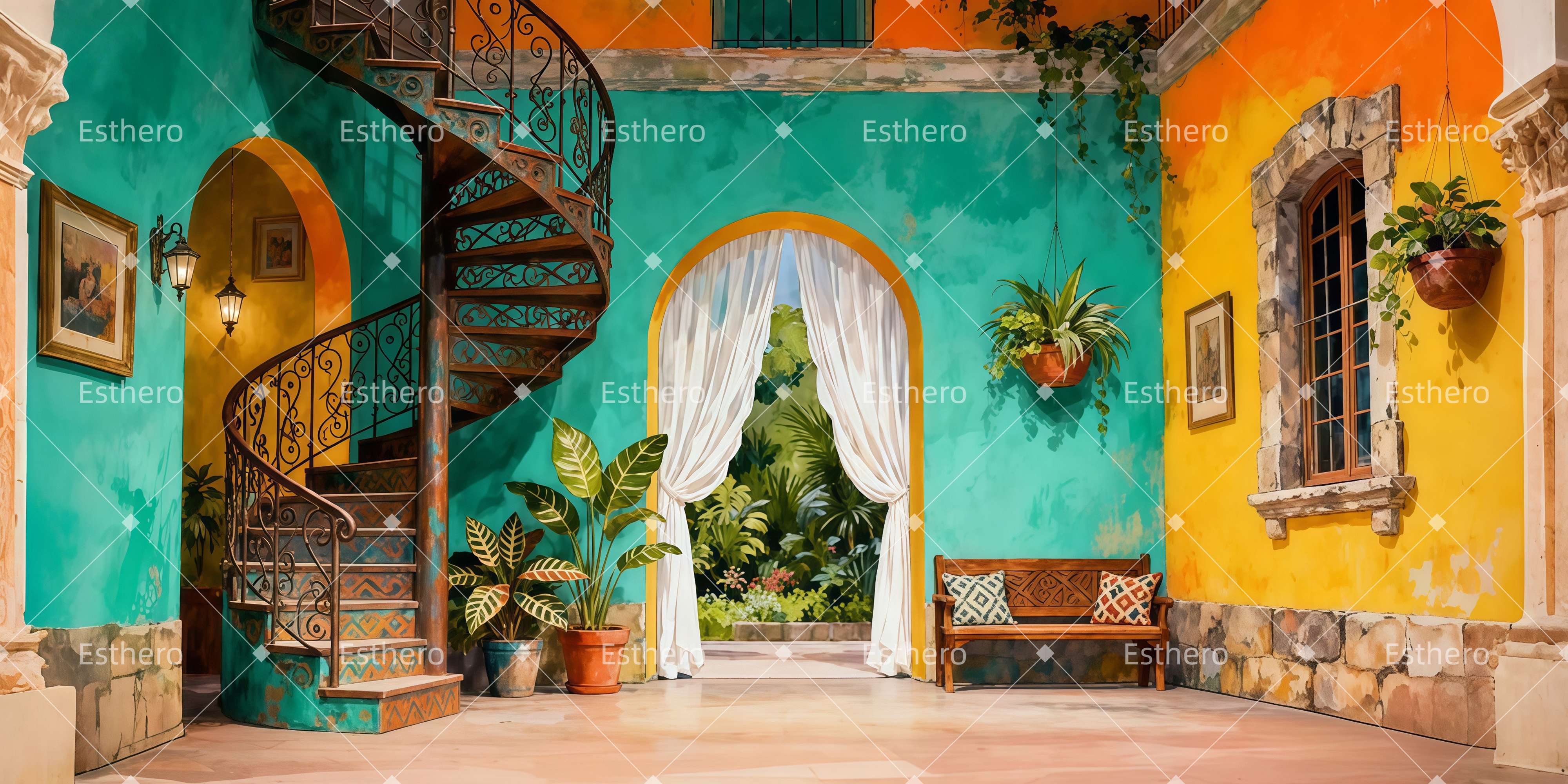 Fond de Scene Intérieur De Villa Tropicale LXX511-T62