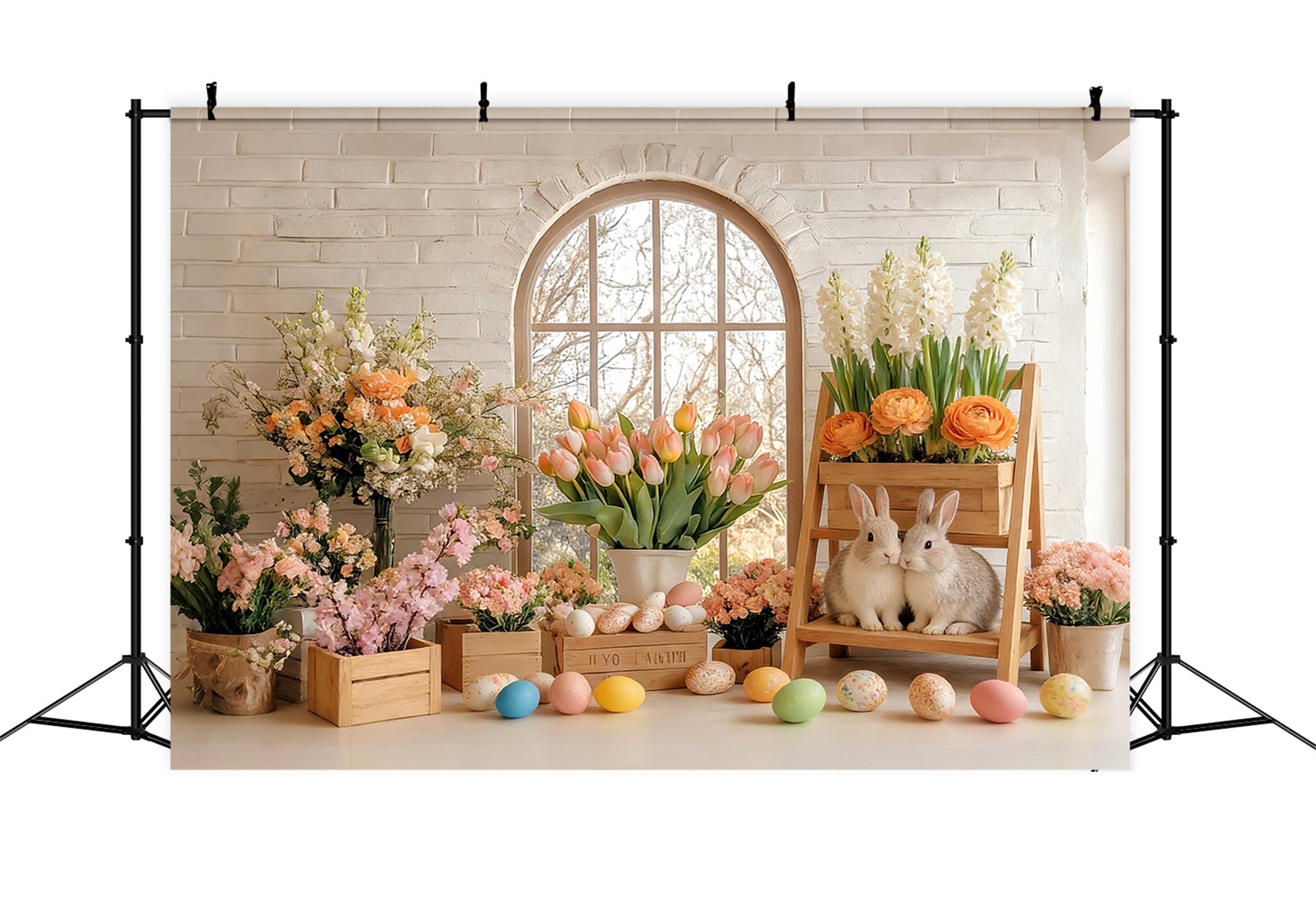 Fond tulipes Lapin printanier ensoleillé Fleurs Studio Fond Peter Rabbit LXX512-113