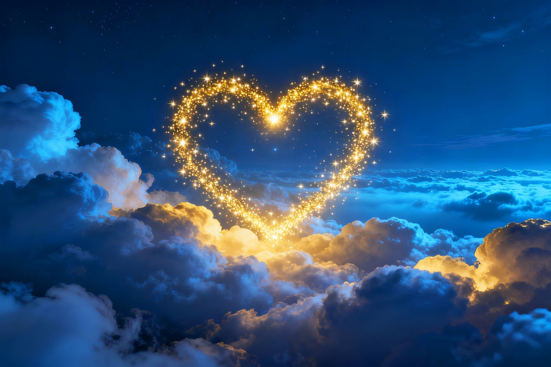 Toile de fond paillettes Toile de fond Saint-Valentin Cœurs dorés scintillants Nuages Toiles de fond romantiques LXX512-148