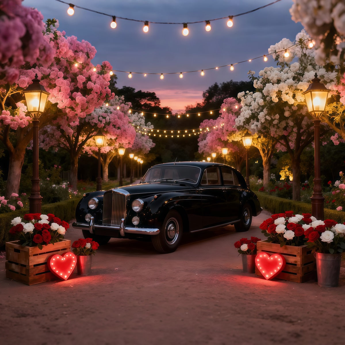 Fond de la Saint-Valentin Fleurs Camion vintage Romance Fond de roses rouges LXX512-151