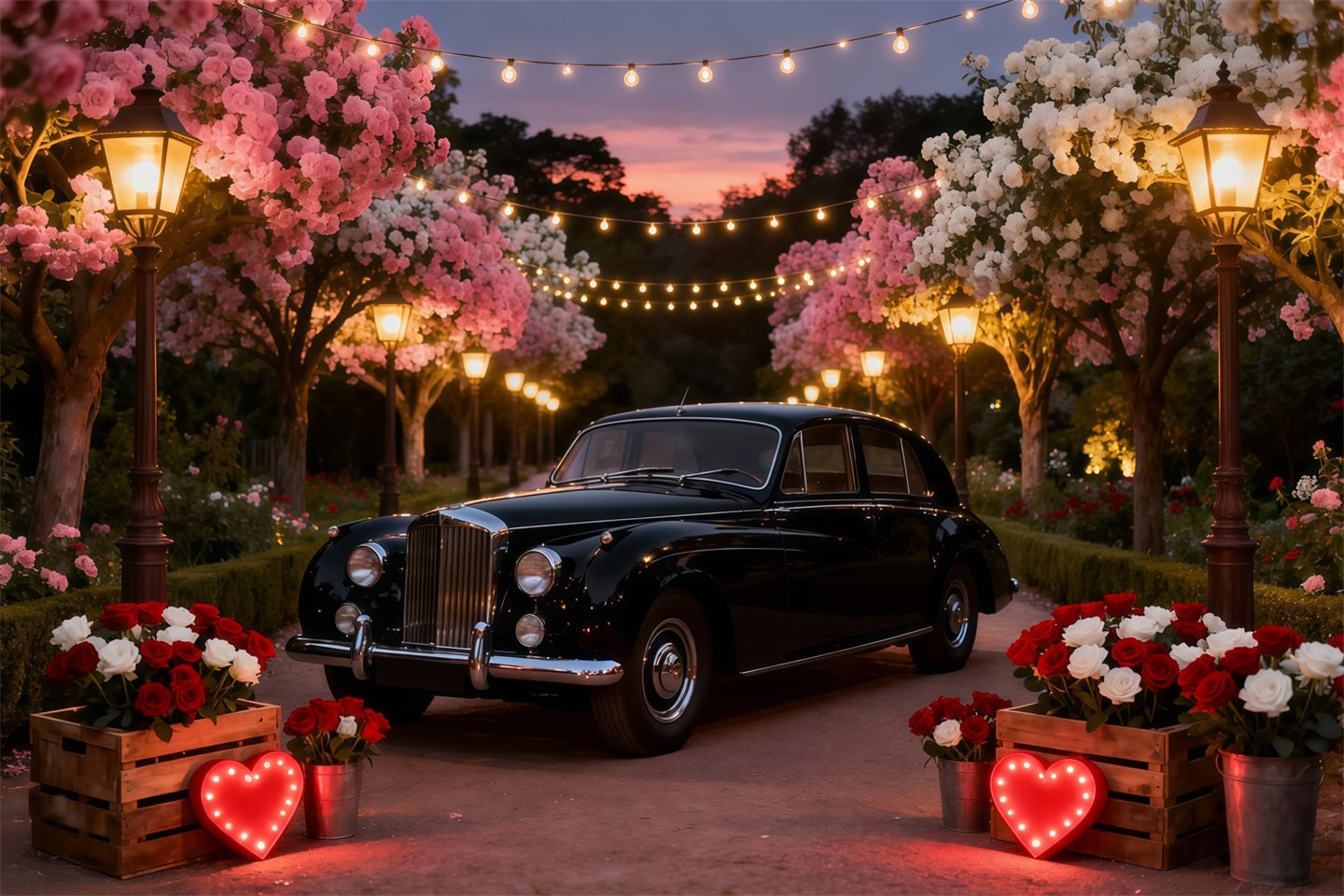 Fond de la Saint-Valentin Fleurs Camion vintage Romance Fond de roses rouges LXX512-151