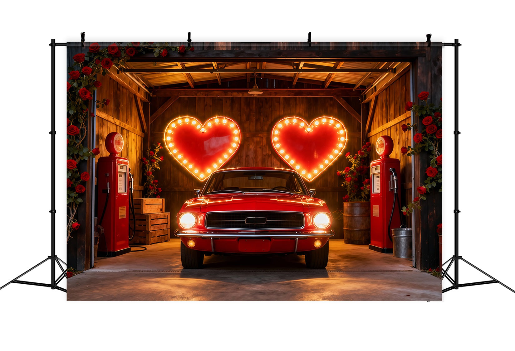 Fond de scène Saint-Valentin années 90 Cœur néon Garage Cœur romantique Fond de scène LXX512-152