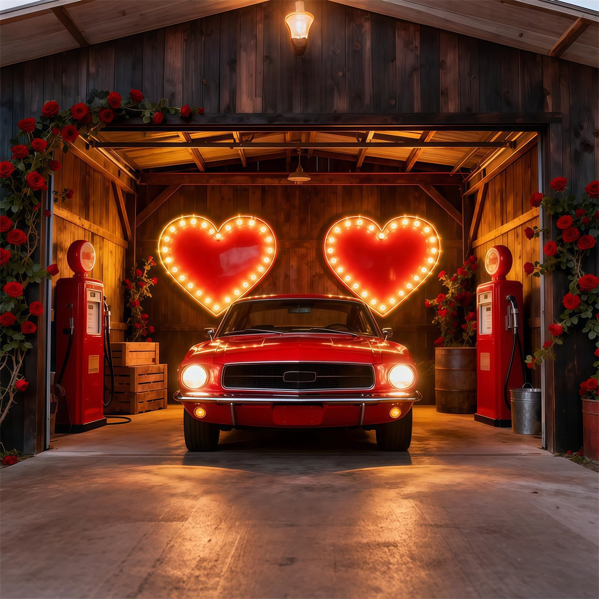 Fond de scène Saint-Valentin années 90 Cœur néon Garage Cœur romantique Fond de scène LXX512-152