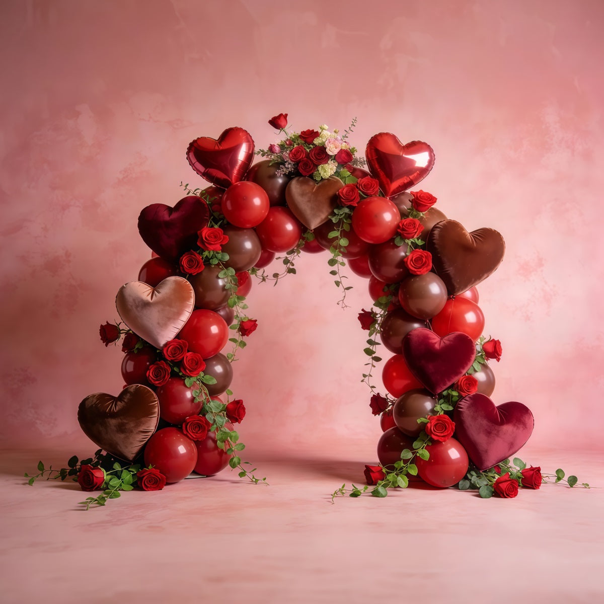 Fonds d'amour Ballons en forme de cœur rose Élégance Arche florale Fond Saint-Valentin LXX512-162