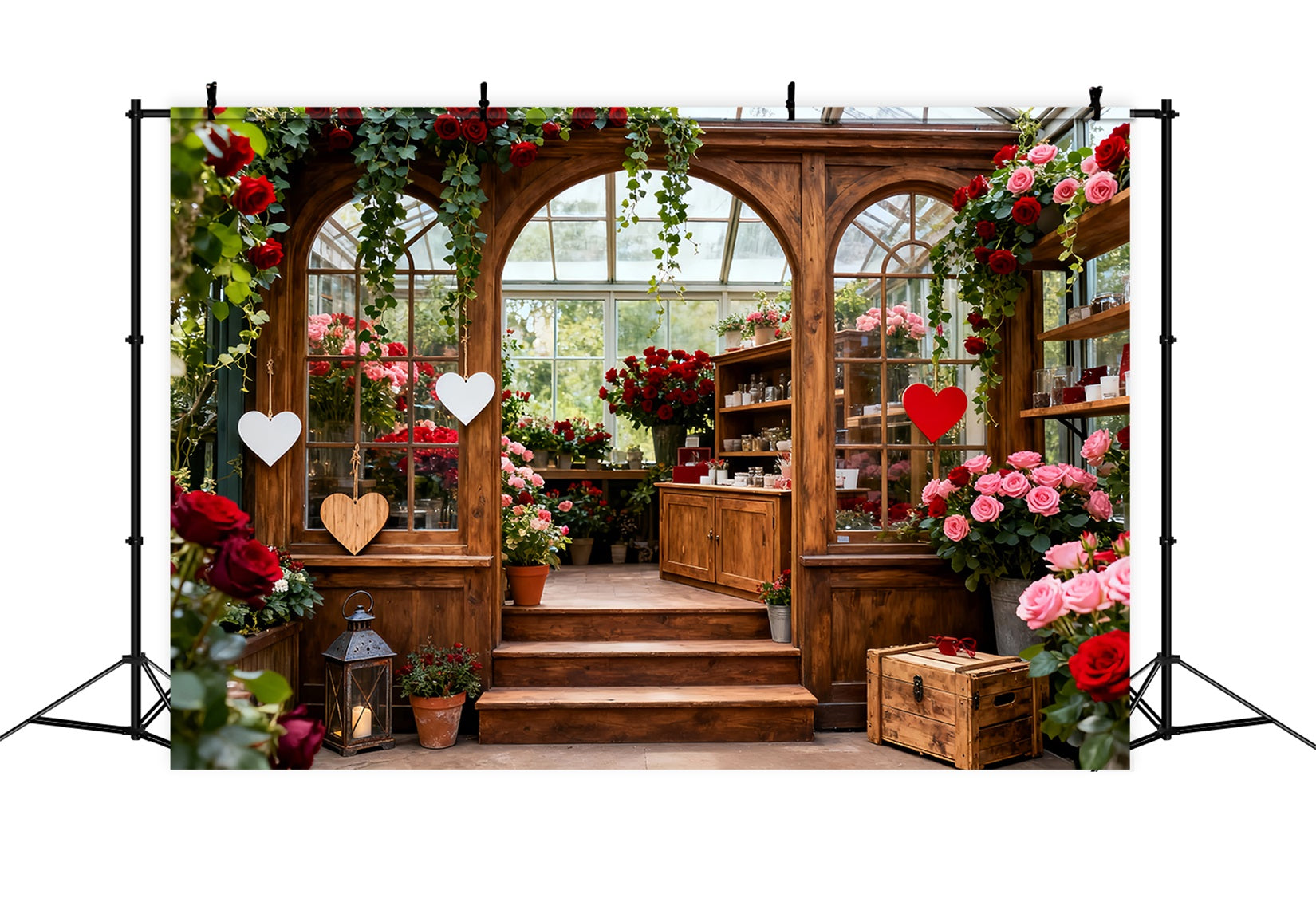 Fond rustique ferme Saint-Valentin Jardin Serre Romance Fond rose rouge LXX512-163
