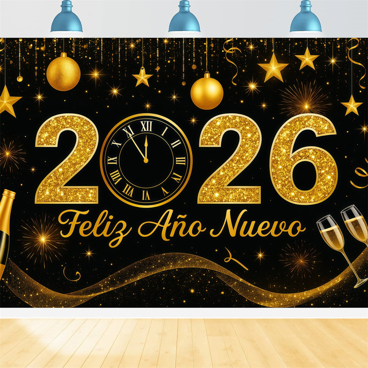 Fond pour le Nouvel An paillettes dorées compte à rebours champagne étincelant LXX512-20