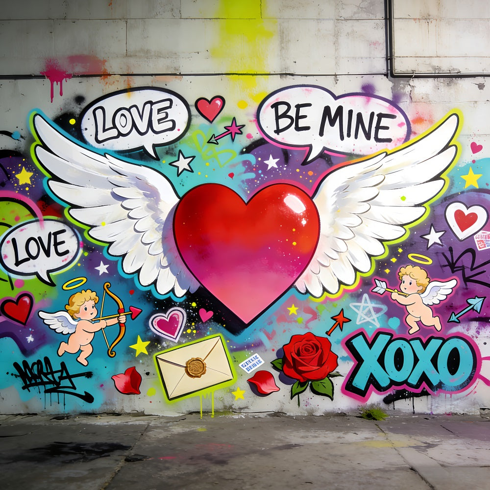 Fond XOXO Graffiti Amour Cœur ailé Fond avec Cupidon LXX512-51
