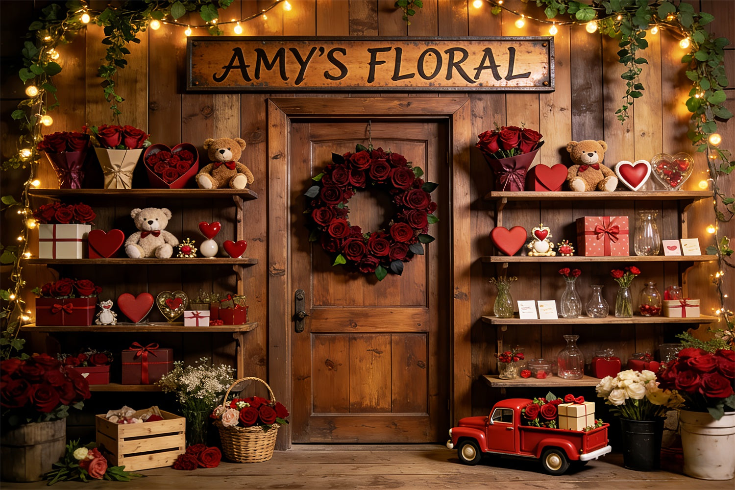 Fond ours en peluche pour la Saint-Valentin Boutique florale rustique Fond romantique LXX512-57