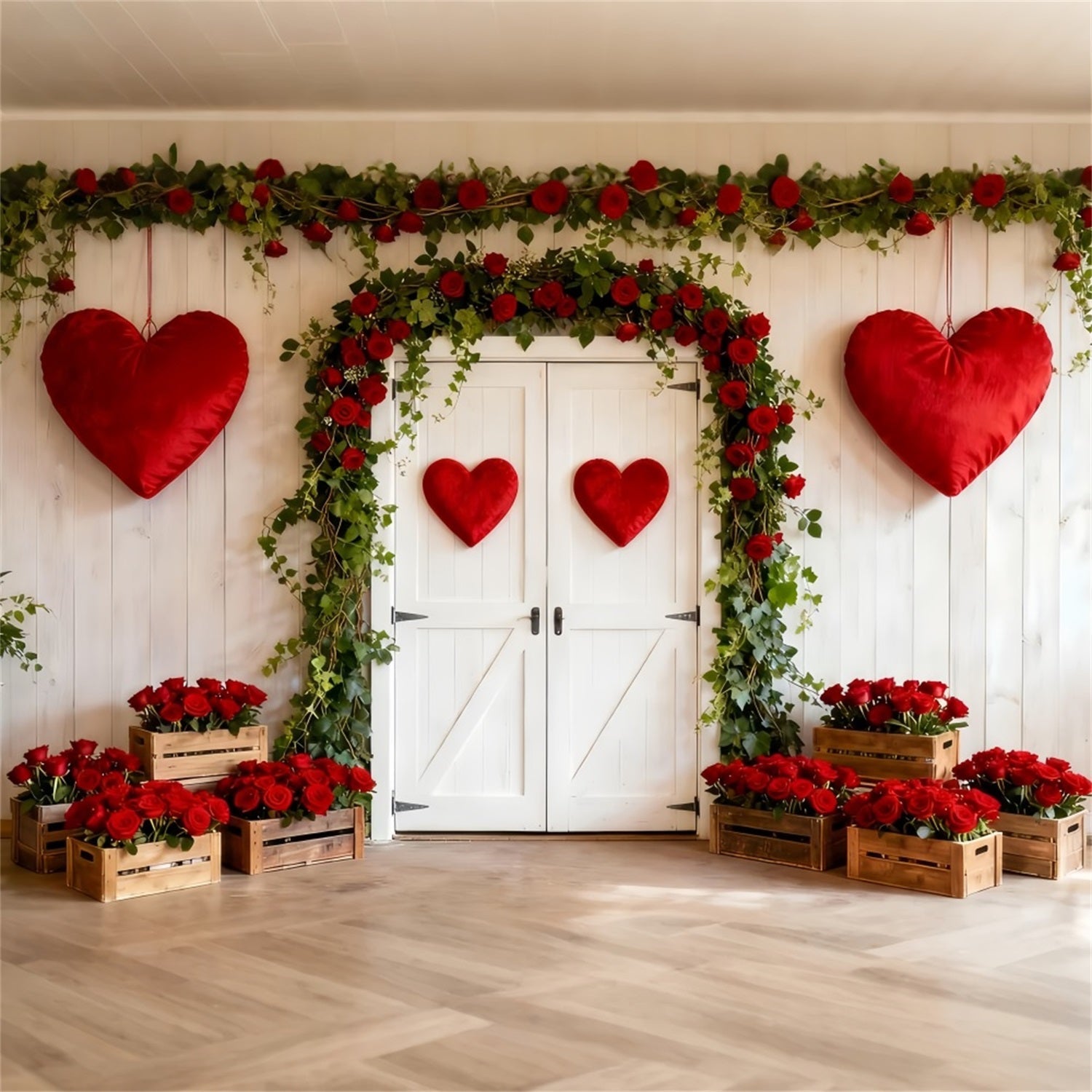 Fond rustique ferme Fond Saint-Valentin Arche florale roses Cœurs LXX512-63