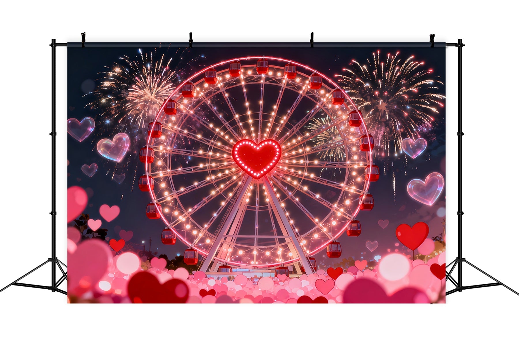 Fond scintillant pour la Saint-Valentin avec des feux d'artifice et des cœurs Fond avec une grande roue et des cœurs LXX512-68