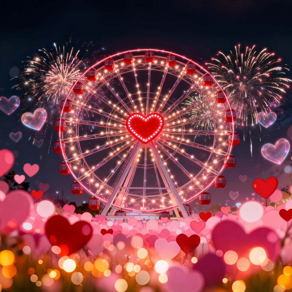 Fond scintillant pour la Saint-Valentin avec des feux d'artifice et des cœurs Fond avec une grande roue et des cœurs LXX512-68