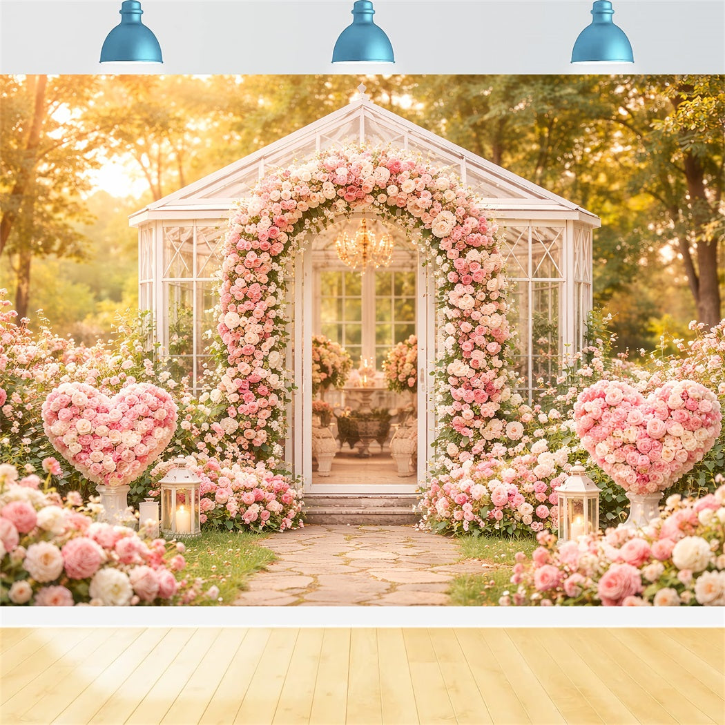 Arche florale pour la Saint-Valentin Toile de fond Pavillon de jardin Roses roses Toiles de fond romantiques LXX512-77