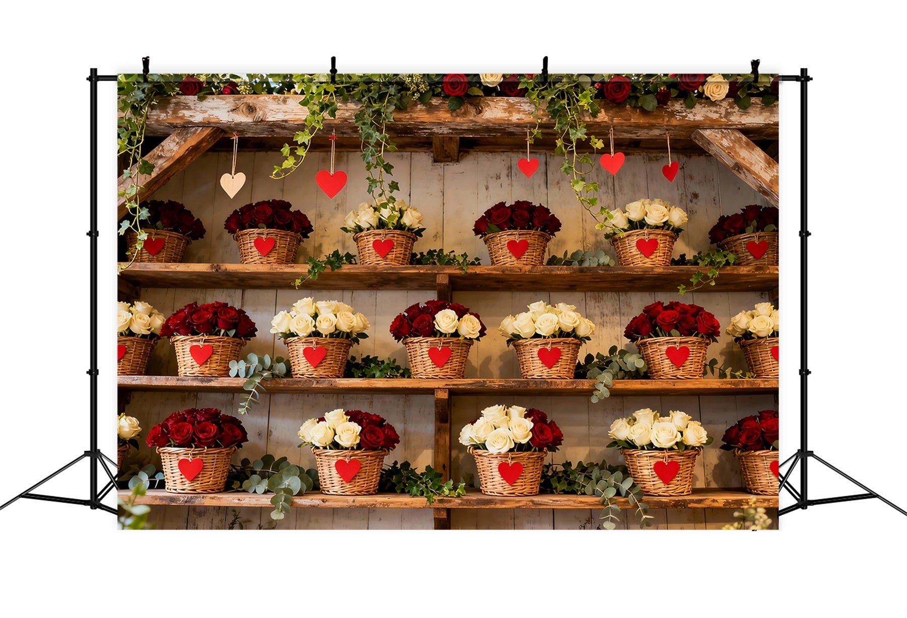 Fond Valentine simple Panier floral rustique Fond mur rose rouge LXX512-86