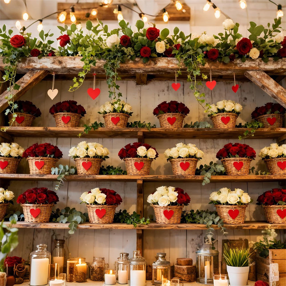 Fond Valentine simple Panier floral rustique Fond mur rose rouge LXX512-86