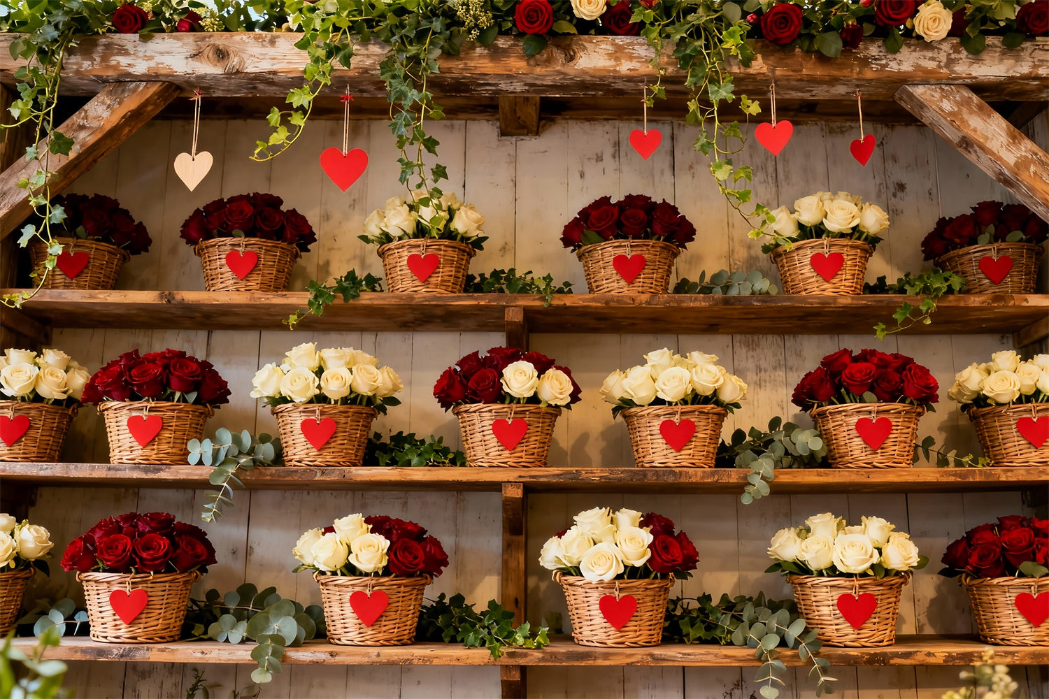 Fond Valentine simple Panier floral rustique Fond mur rose rouge LXX512-86